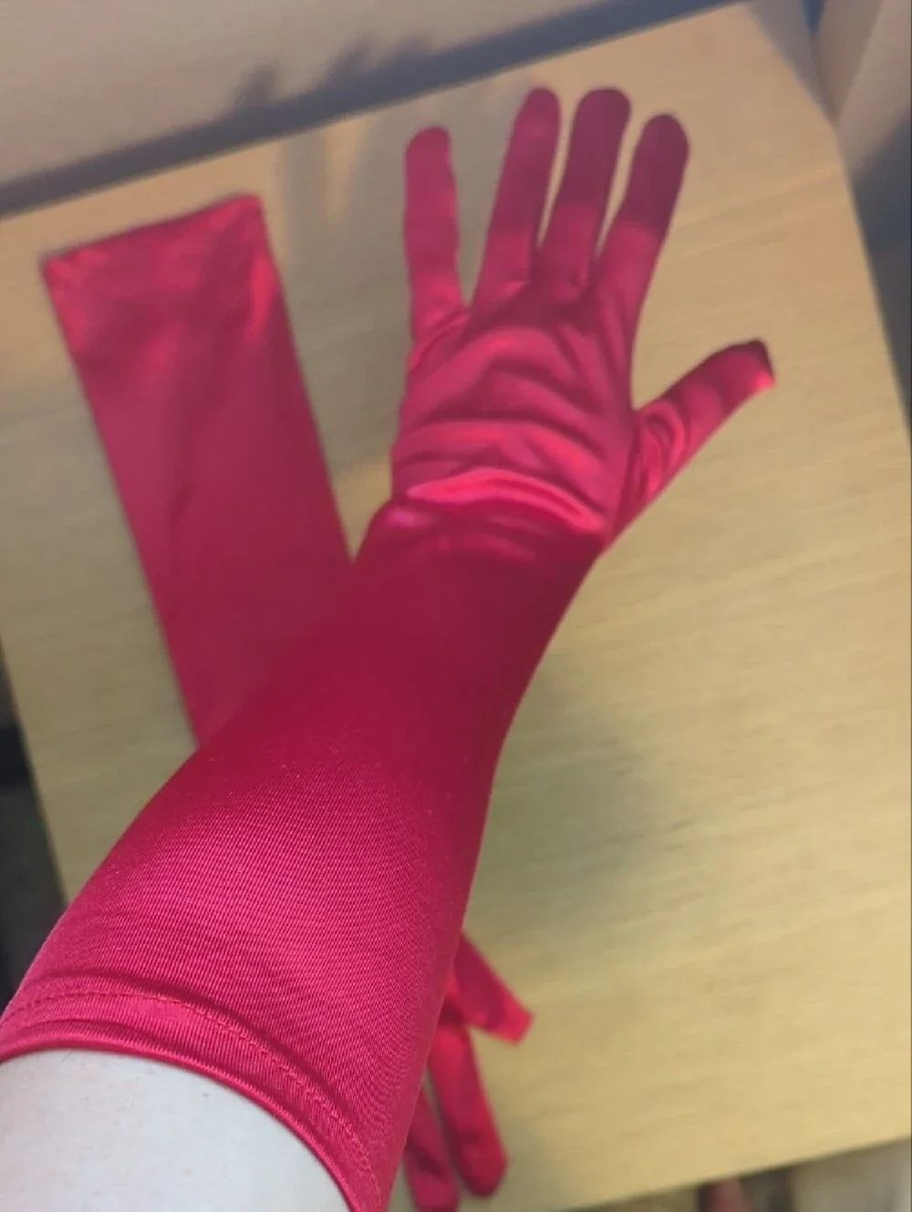 Long Red Satin Opera Gloves